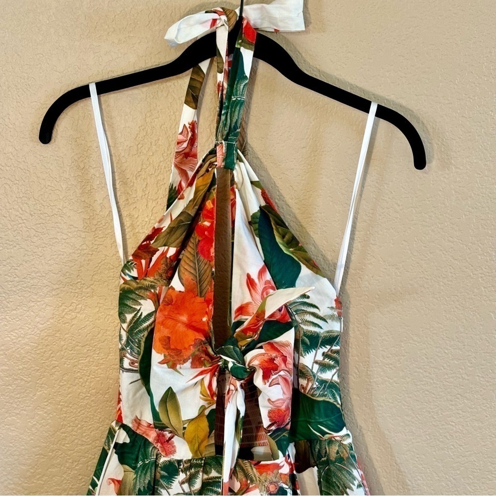 NWT Gianni Bini Dress Size 0 Charlotte Halter Ivory Tropical 100% Cotton Floral - Picture 4 of 14